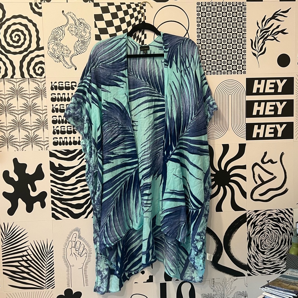 Lightweight Tropical Leaf Print Kimono O/S